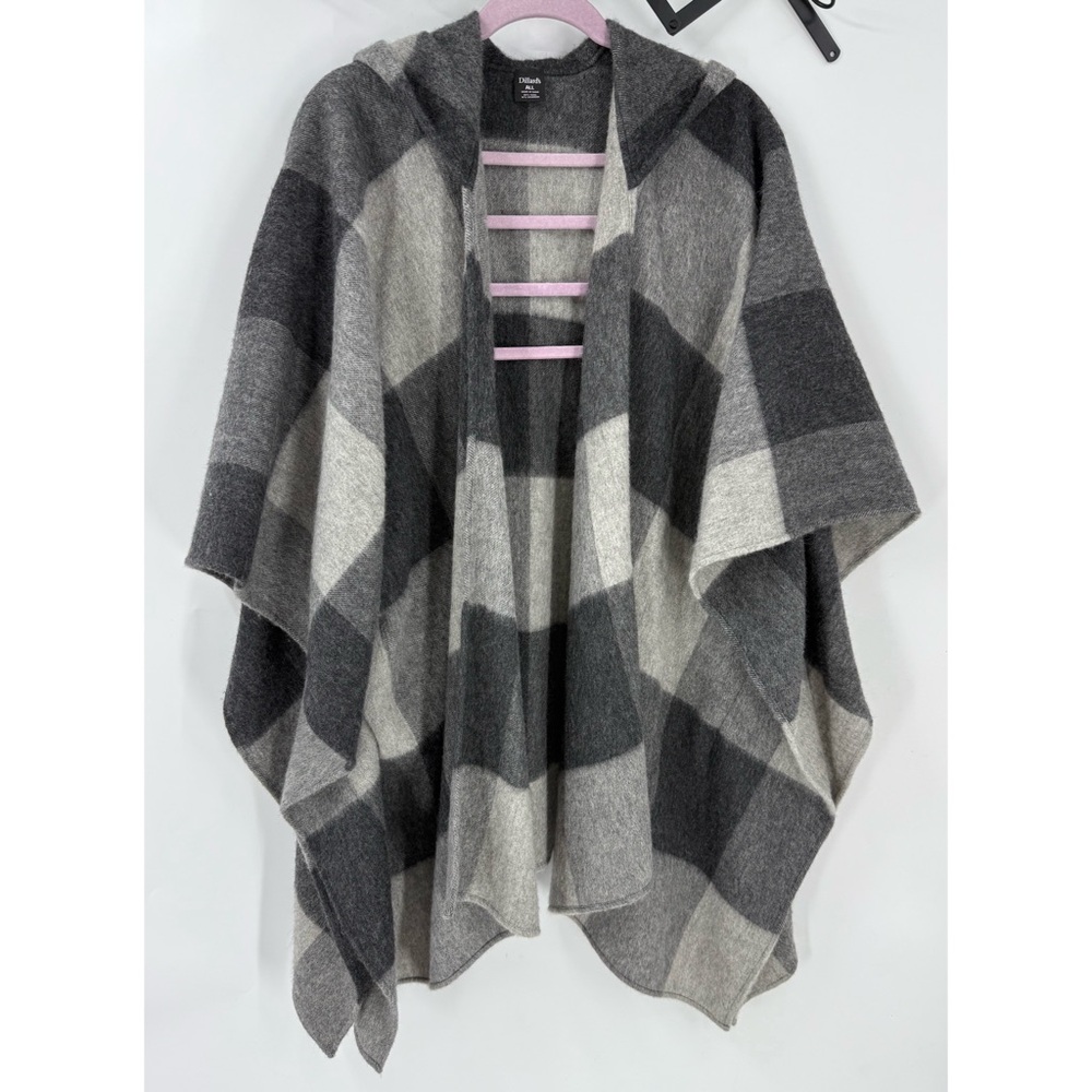 Dillards wool cashmere blend open front poncho Shawl wrap with hood OS